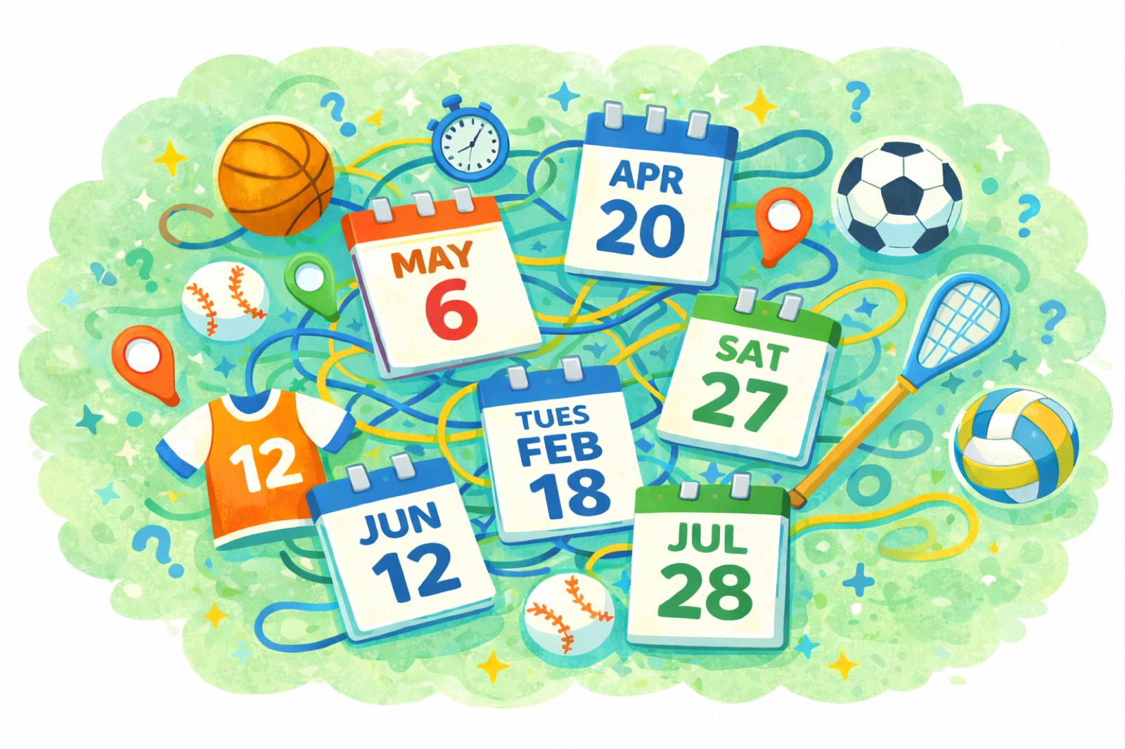 Sports calendars and equipment illustration